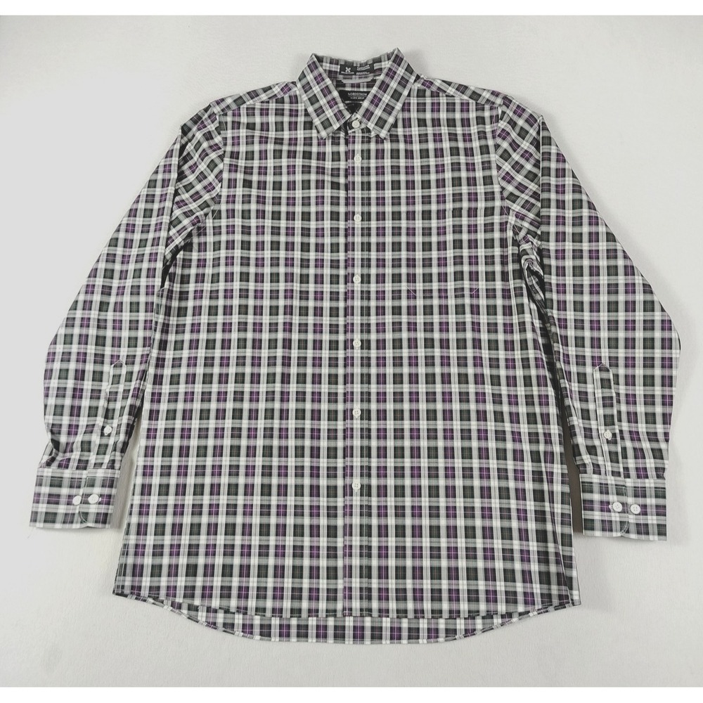 Nordstrom Men's Shop Shirt Mens Large Purple Plaid Smartcare Wrinkle Free Cotton